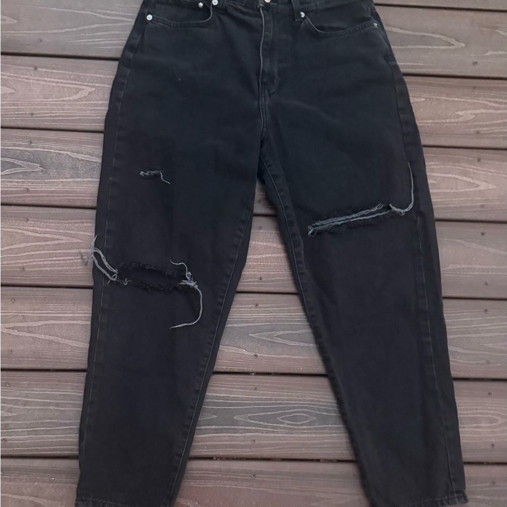 Ultra Hight Waist Distressed Black Women Loose Mom ankle Jeans size 10 - Picture 4 of 7